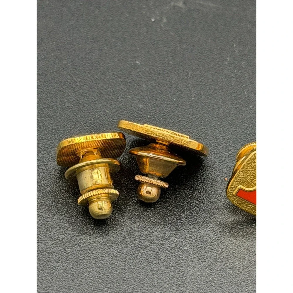 Vintage Red Number 1 Enamel Lapel Pins & Cufflinks Set Gold Tone Screw Back